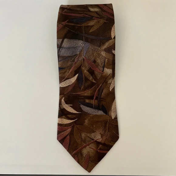 Christian Dior Monsieur Brown Abstract Leaf Nature Print Office Necktie Mens Tie - Picture 6 of 7